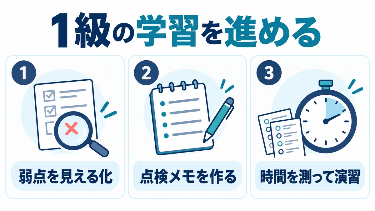1級の勉強は、弱点の点検と状況整理の練習を組み合わせる