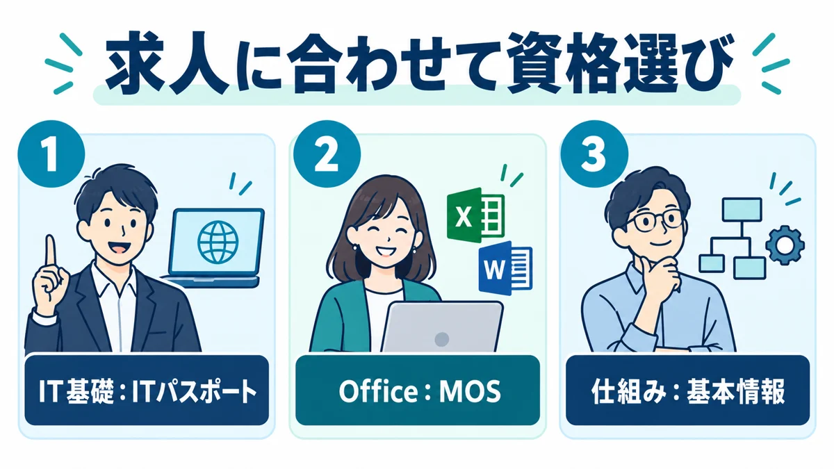 資格は、求人で求められる知識に合わせて選ぶ